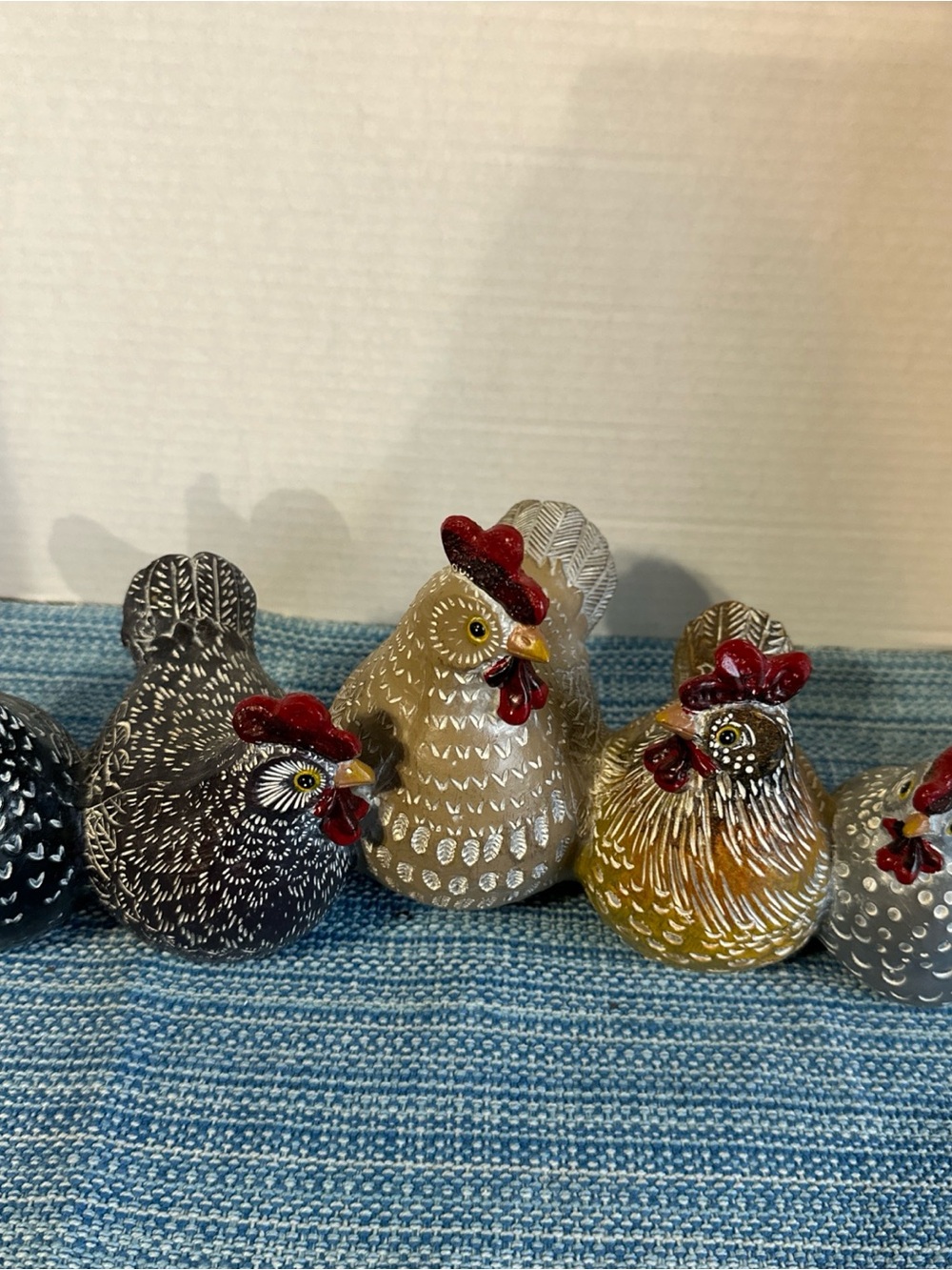 Decorative Wooden Chicken Figurines - Multicolor Set